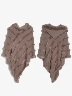 Women Poncho Hooded Green Oversized Fringe Cape