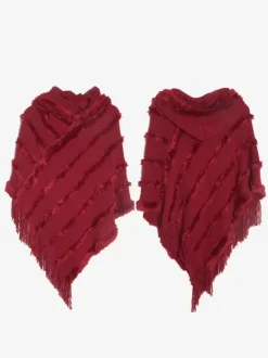 Women Poncho Hooded Green Oversized Fringe Cape