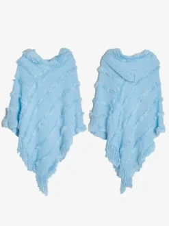 Women Poncho Hooded Green Oversized Fringe Cape