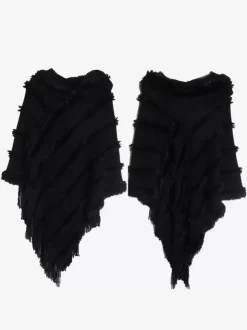 Women Poncho Hooded Green Oversized Fringe Cape