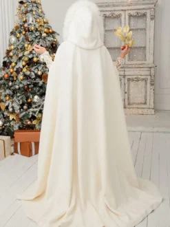 Women Poncho Hooded Ivory Poncho Oversized Full Length Faux Fur Cape