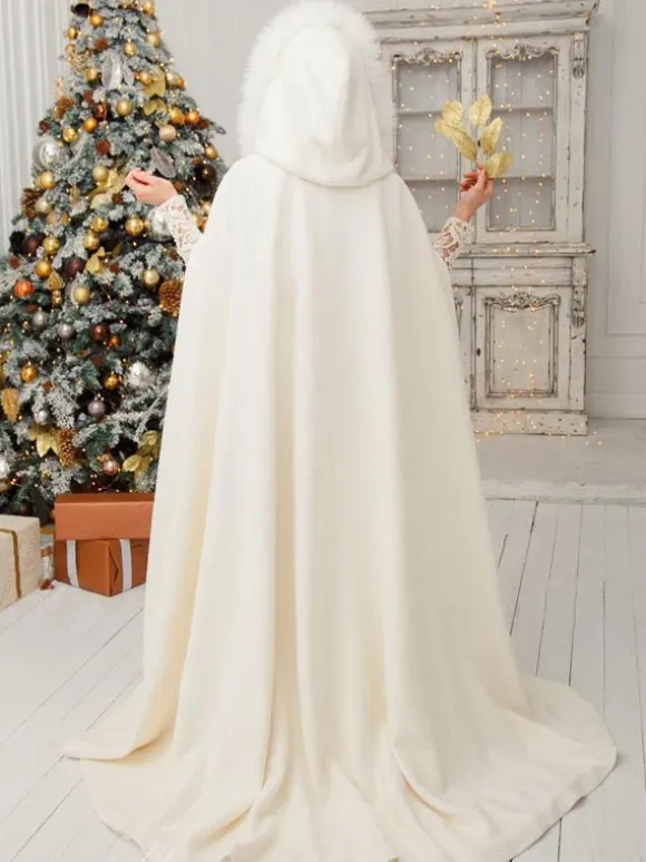 Women Poncho Hooded Ivory Poncho Oversized Full Length Faux Fur Cape