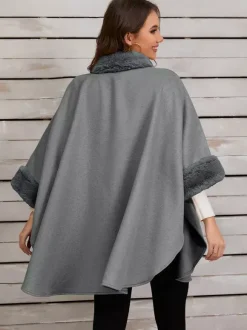 Women Poncho Stand Collar Khaki Asymmetrical Cape