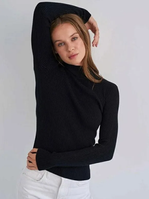 Women Pullover Tops High Collar Long Sleeves Sweaters