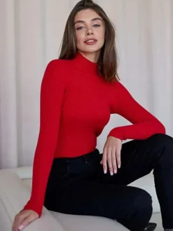 Women Pullover Tops High Collar Long Sleeves Sweaters