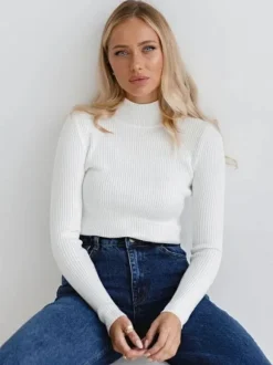 Women Pullover Tops High Collar Long Sleeves Sweaters