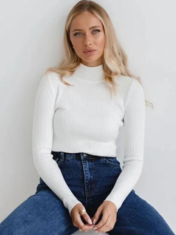 Women Pullover Tops High Collar Long Sleeves Sweaters