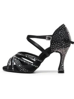 Women Rhinestones Spool Heel Strappy Dance Shoes