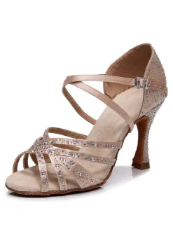 Women Rhinestones Spool Heel Strappy Dance Shoes
