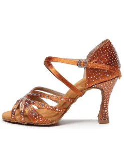 Women Rhinestones Spool Heel Strappy Dance Shoes