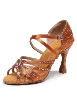 Women Rhinestones Spool Heel Strappy Dance Shoes
