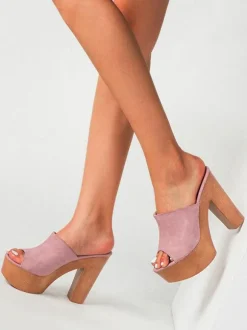 Women Sandals Terry Slide Open Toe Chunky Heel Slip-On Heeled Sandals