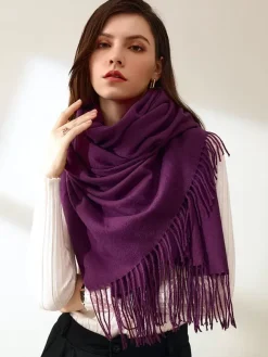 Women Scarf Charming Fringe Fiber Purple Scarf