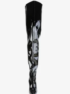 Women Sexy Boots Pointed Toe Zipper Sequins Stiletto Heel Rave Club Black Thigh High Boots