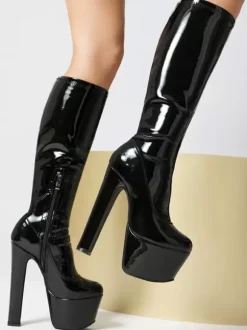 Women Sexy Boots Round Toe Chunky Heel Daily Casual Red Thigh High Boots Over The Knee Boots