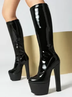 Women Sexy Boots Round Toe Chunky Heel Daily Casual Red Thigh High Boots Over The Knee Boots