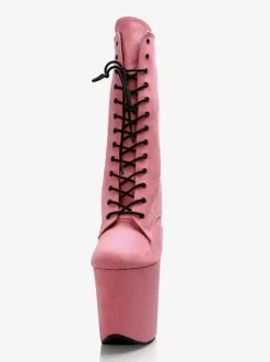 Women Sexy Boots Round Toe Lace Up Stiletto Heel Pole Dancing Pink Thigh High Boots Over The Knee Boots