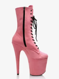 Women Sexy Boots Round Toe Lace Up Stiletto Heel Pole Dancing Pink Thigh High Boots Over The Knee Boots