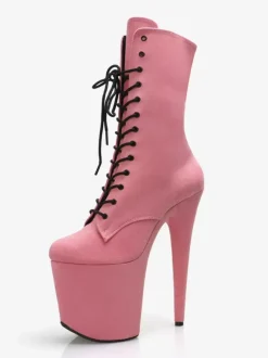 Women Sexy Boots Round Toe Lace Up Stiletto Heel Pole Dancing Pink Thigh High Boots Over The Knee Boots