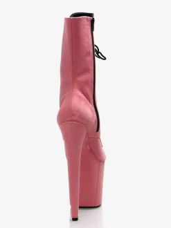 Women Sexy Boots Round Toe Lace Up Stiletto Heel Pole Dancing Pink Thigh High Boots Over The Knee Boots