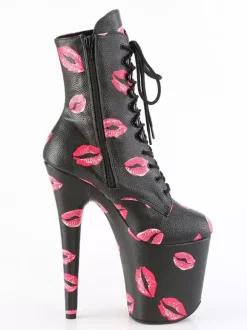 Women Sexy Boots Round Toe Lace Up Kiss Stiletto Heel Pole Dancing Pink Thigh High Boots Over The Knee Boots