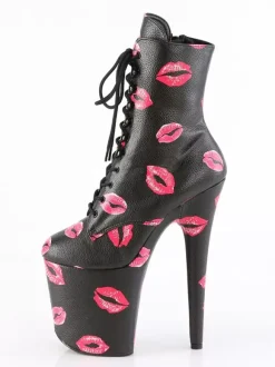 Women Sexy Boots Round Toe Lace Up Kiss Stiletto Heel Pole Dancing Pink Thigh High Boots Over The Knee Boots