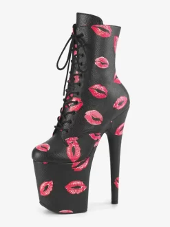 Women Sexy Boots Round Toe Lace Up Kiss Stiletto Heel Pole Dancing Pink Thigh High Boots Over The Knee Boots