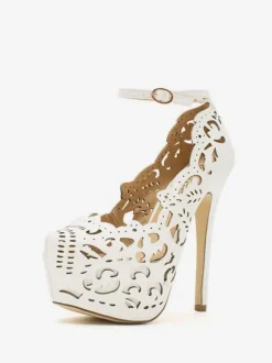 Women Sexy Platform Black Wedding HeelsHollow Out Stiletto Heel Ankle Strap Pumps