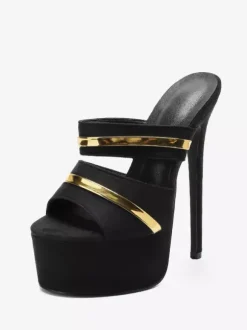 Women Sexy Sandals Black Micro Suede Platform Open Toe Sexy Slippers