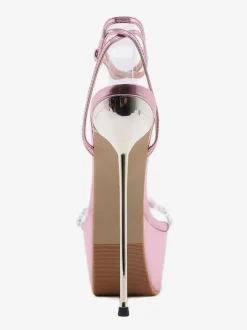 Women Sexy Sandals Light Pink PU Leather Almond Toe Stiletto Heel Sexy Shoes