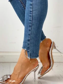 Women Slingbacks Heels Stiletto Prom Shoes Pointed Toe Clear Slingbacks Homecoming Shoes