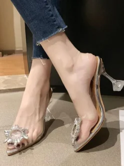 Women Slingbacks Heels Stiletto Prom Shoes Pointed Toe Clear Slingbacks Homecoming Shoes