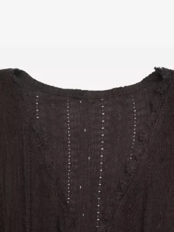Women V Neck Scallop Lace Ruffle Cap Sleeve Peplum Textured Blouse Top