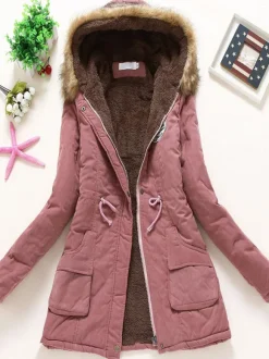 Women Winter Coats Light Pink Hooded Cotton Outerwear