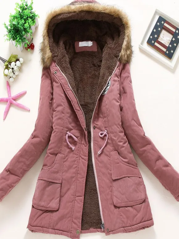 Women Winter Coats Light Pink Hooded Cotton Outerwear