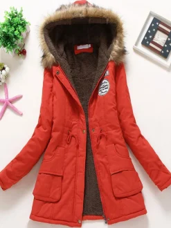 Women Winter Coats Light Pink Hooded Cotton Outerwear
