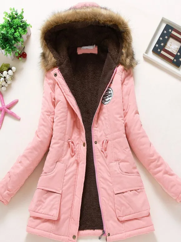 Women Winter Coats Light Pink Hooded Cotton Outerwear