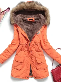 Women Winter Coats Light Pink Hooded Cotton Outerwear
