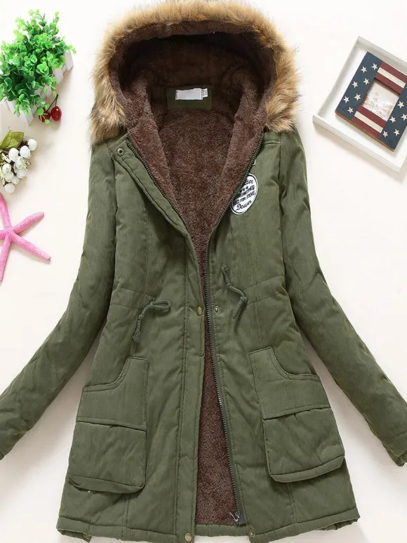 Women Winter Coats Light Pink Hooded Cotton Outerwear