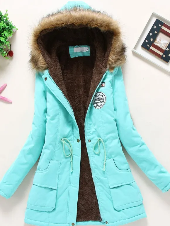 Women Winter Coats Light Pink Hooded Cotton Outerwear