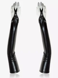 Women Zentai Gloves Shiny Metallic Patent Black Sexy Glove