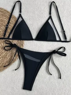Women Bikini Swimsuit Black Cut Out Natural Waist Summer Beach Bathing Suits