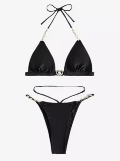 Women Bikini Swimsuit Black Lace Up Summer Beach Bathing Suits