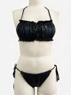 Women Bikini Swimsuit Black Lace Up Summer Beach Swimwear