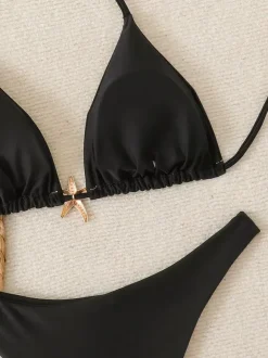 Women Bikini Swimsuit Black Lace Up Summer Beach Bathing Suits