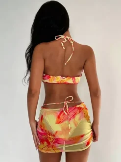 Women Bikini Swimsuit Orange Lace Up Summer Sexy Swimming Suits