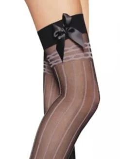 Women Black Stockings Bows Striped Nylon Sexy Lingerie