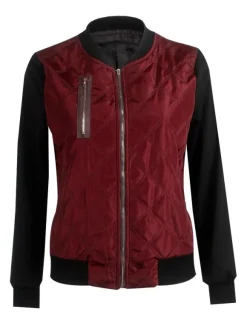 Women Bomber Jacket Stand Collar Quilted Jackets