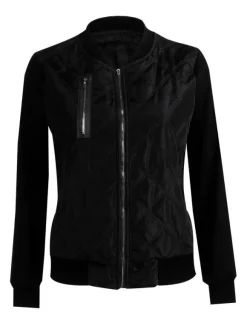 Women Bomber Jacket Stand Collar Quilted Jackets