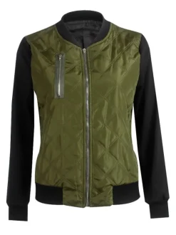 Women Bomber Jacket Stand Collar Quilted Jackets